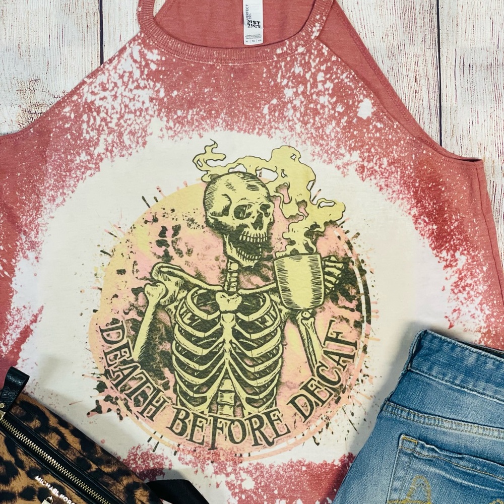 Death before Decaf rocker tank